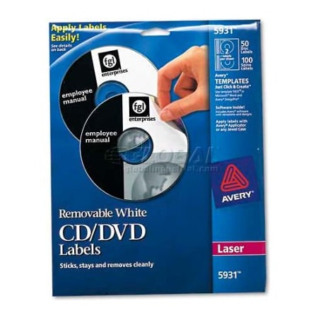 Avery Dennison Avery 5931 Laser CD/DVD Labels, Matte White, 50/Pack 5931